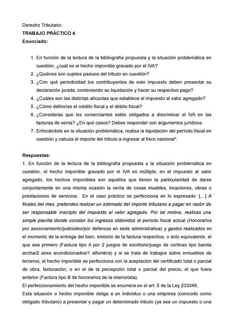 Tp Derecho Tributario Derecho Tributario Trabajo Pr Ctico