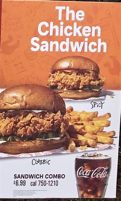 Popeyes Printable Menu Chicken Sandwich