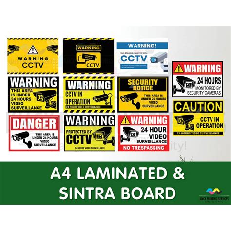 Cctv Warning Sign Hours Video Surveillance Laminated Sintra Board