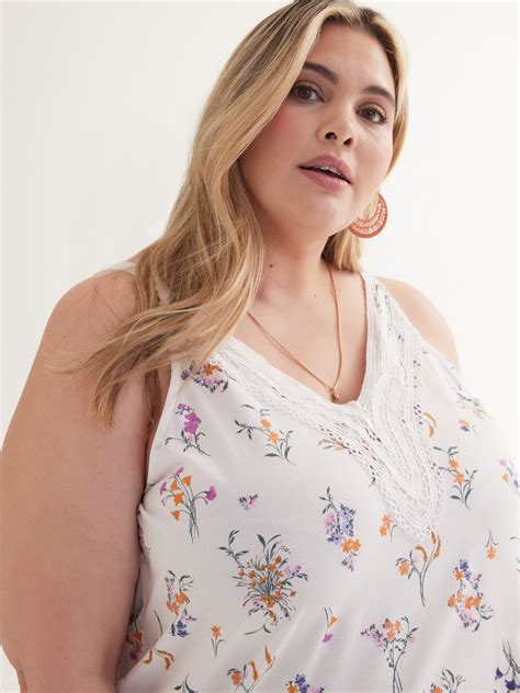 Floral Sleeveless Top With Crochet V Neckline Penningtons