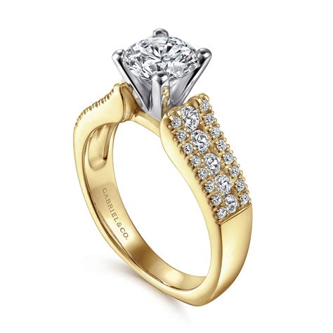 K Yellow Gold Round Diamond Wide Band Channel Set Engagement Ring