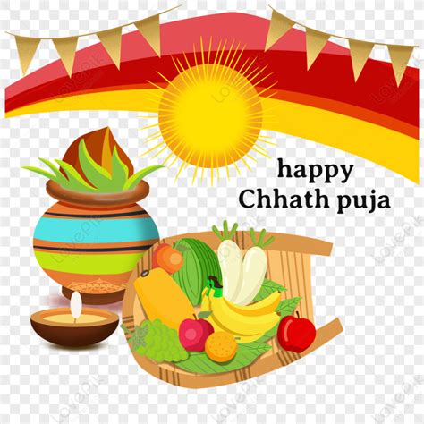 Happy Chhath Puja Flat Style Fruit Illustration Orange Banner PNG