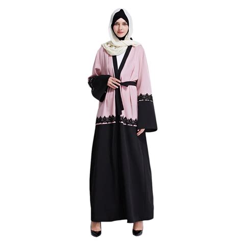 Lace Hit Color Patchwork Flare Sleeve Turkish Islam Muslim Abaya Maxi