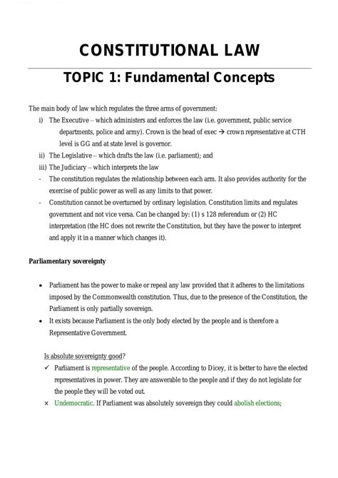 Constitutional Law Hd Exam Notes Law2111 Constitutional Law