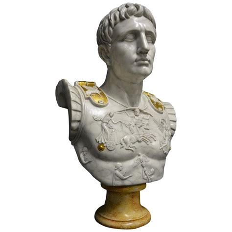 Augustus Caesar As Centurion Large Marble Bust Sculpture 20th Century