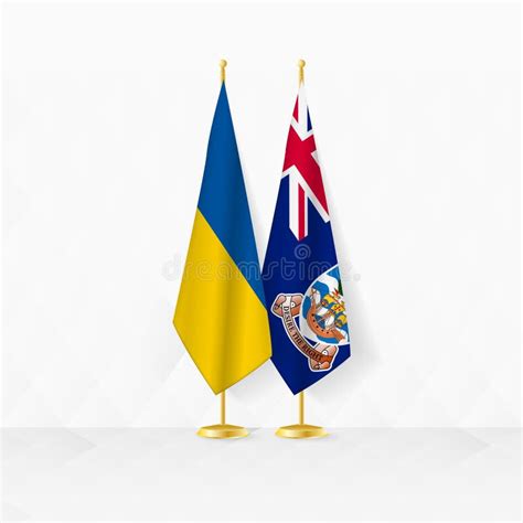 Ukraine And Falkland Islands Flags On Flag Stand Illustration For