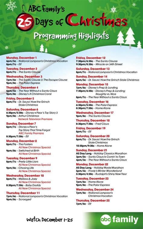 Hallmark TV Christmas Movies Schedule - Printable Schedule