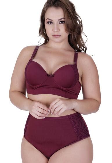 Conjunto de Lingerie Plus Size Sutiã Bojo e Calcinha Cós Alto Conj