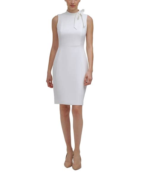 Calvin Klein Petite Solid Bow Neck Sheath Dress Macys