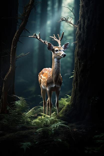 Premium AI Image | lonely bambi dear in a dark ominous forest