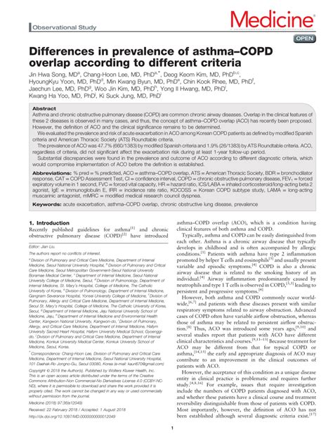 Pdf Differences In Prevalence Of Asthmacopd Overlap According To