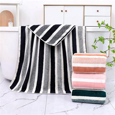 Modern Coral Fleece Wide Stripe Thickened And Enlarged Soft Bath Towel Towel Set Quick Drying