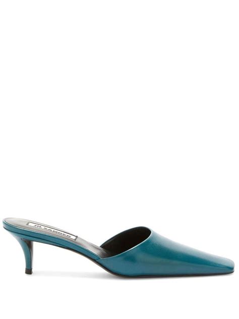 Jil Sander Mm Kitten Heel Mule Blue Kitten Heels Heeled Mules