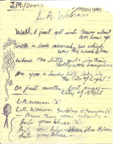 Jim Morrison S Handwritten Lyrics To L A Woman Jim Morrison The