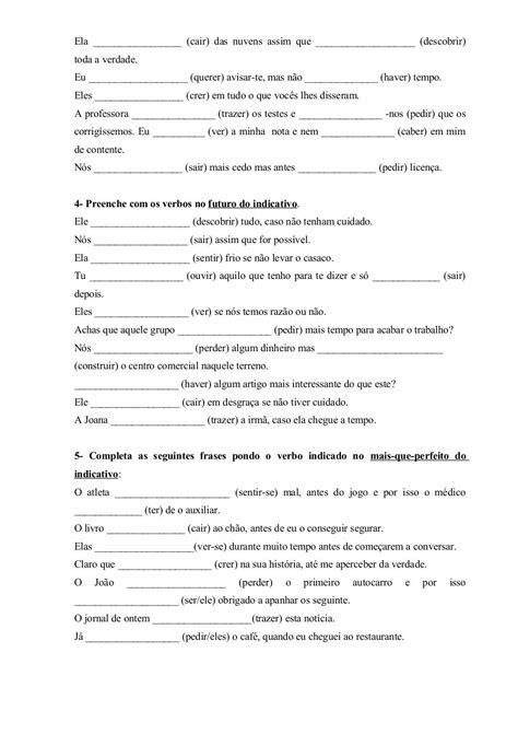 Exercícios Verbos Modo Indicativo