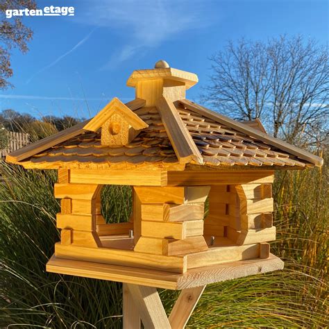 XXL Vogelfutterhaus mit Holzschindeldach Geflammt Vogelhaus Vögel