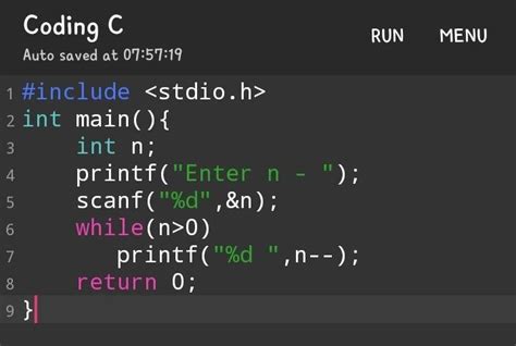 C Program Print All Natural Numbers In Reverse From N To Using