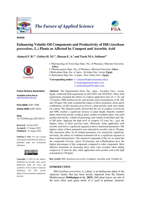 PDF Enhancing Volatile Oil Components And Productivity Of Dill