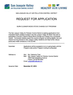 Fillable Online Request For Application San Joaquin Valley Air