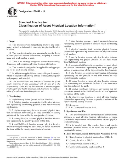 Astm E Standard Practice For Classification Of Asset Physical