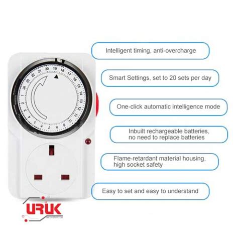 24 Hour 3000w Timer Programmable Switch Socket Timer 230vac 13a Uruktech