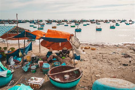 Vietnam Bekerja Di Sebuah Desa Nelayan Di Tepi Laut Mui Ne Vietnam Foto