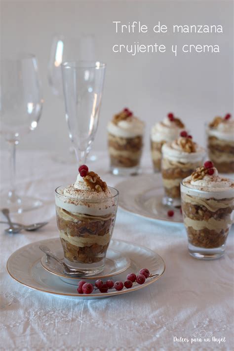 Trifle de manzana crujiente y crema en vasitos Dulces para un ángel