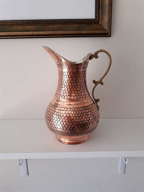 Turkish Copper Pitcher Ornate Copper Jug Wine Decanter Etsy