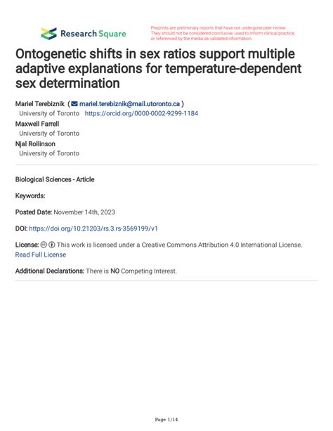 PDF Ontogenetic Shifts In Sex Ratios Support Multiple Adaptive