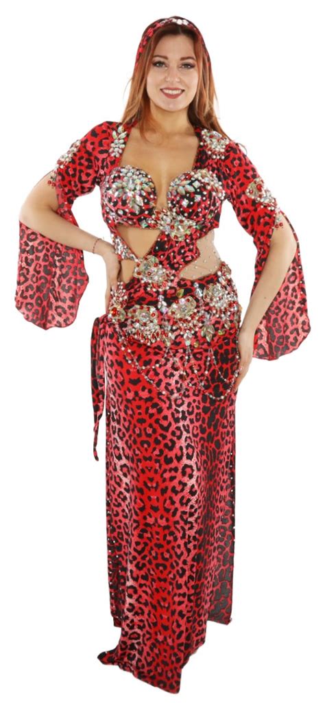 Egyptian Animal Print Belly Dance Costume in Red and Black