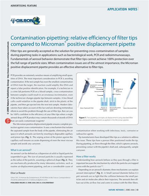 PDF Contamination Pipetting Relative Efficiency Of Filter Tips