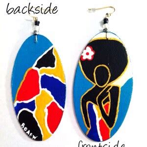 Afro Fashion Earrings Hand Painted Earrings Afrocentric Natural Hair