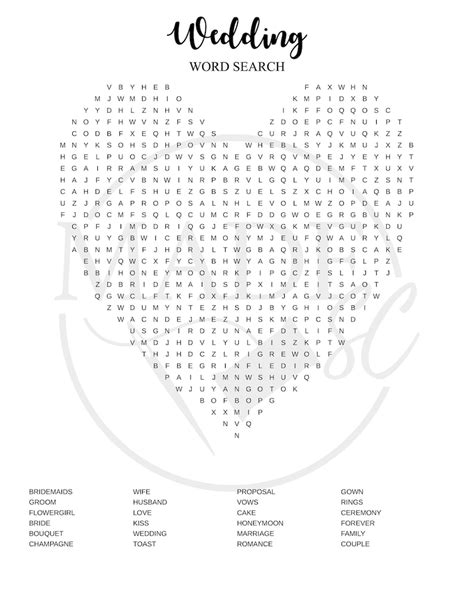 Bridal Word Search Bridal Shower Puzzle Wedding Word Search Etsy