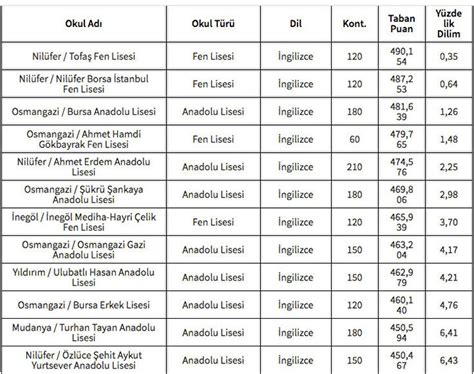 LGS 2024 Bursa Anadolu Fen ve İmam Hatip Meslek Teknik lisesi taban