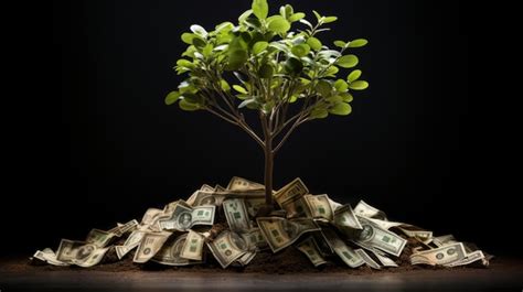 Premium Photo Money Tree Growing On A Pile Of Dollar Banknotes With