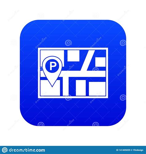 Map With Car Parking Pointer Icon Digital Blue Stock Vector