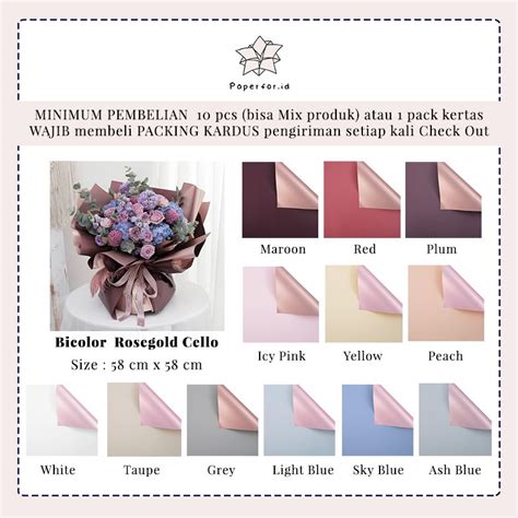 Jual Ecer Kertas Buket Bunga Cellophane Bicolor Rose Gold Per Lembar