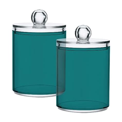 JUMBEAR 4 Pack Teal Green Solid Color Qtip Holder Dispenser With Lid 14