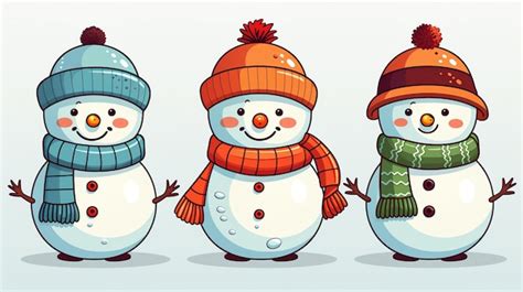 Premium Photo A Group Of Snowmen Wearing Hats And Scarves