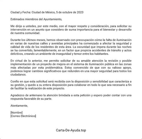 Formato De Carta De Solicitud Para Pedir Algo A La Municipalidad