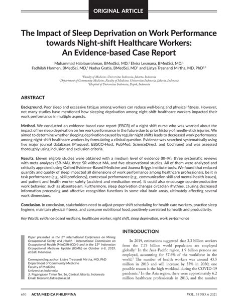 Pdf The Impact Of Sleep Deprivation On Work Performance Towards Night