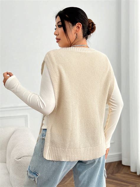 Shein Ezwear Plus Cable Knit Split Hem Sweater Vest Without Tee Shein Usa