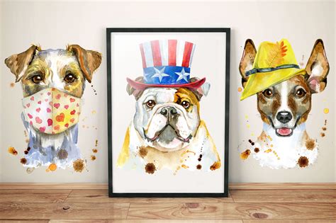 10 watercolor dog portraits. Set 17 By Watercolor fantasies | TheHungryJPEG