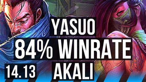 YASUO Vs AKALI MID 84 Winrate 43k DMG 6 Solo Kills Dominating