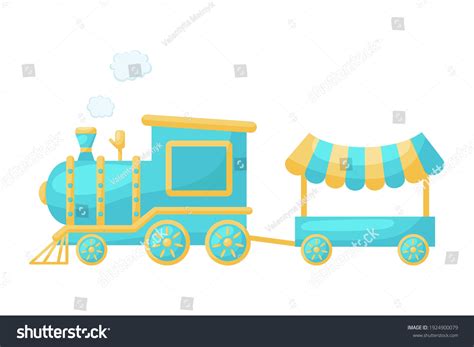 Cute Blue Train Steam On White Stock Vector Royalty Free 1924900079