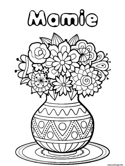 Coloriage Pot De Fleurs Roses Fete Des Grands Meres JeColorie