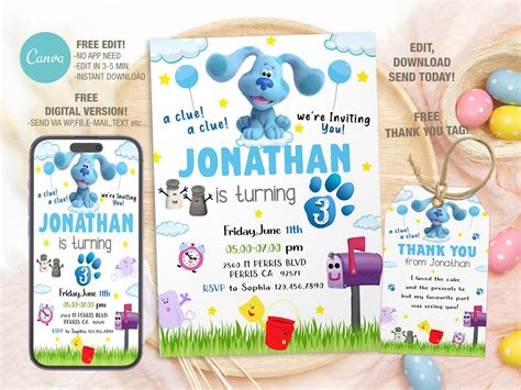 Plantilla De Invitaci N De Cumplea Os De Blues Clues Editable Etsy Espa A