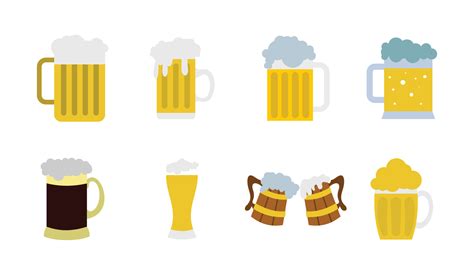 Glass Of Beer Icon Set Flat Style 8505351 Vector Art At Vecteezy