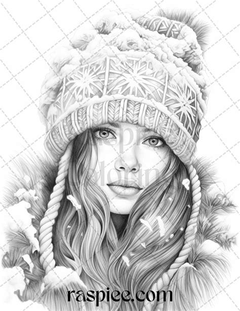 60 Beautiful Winter Girls Grayscale Coloring Pages Printable For Adult Grayscale Coloring