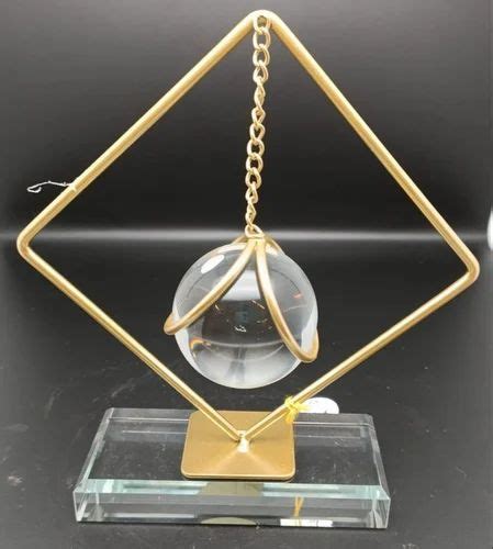 Golden Base Metal Decorative Crystal Ball Showpiece For Gift Size